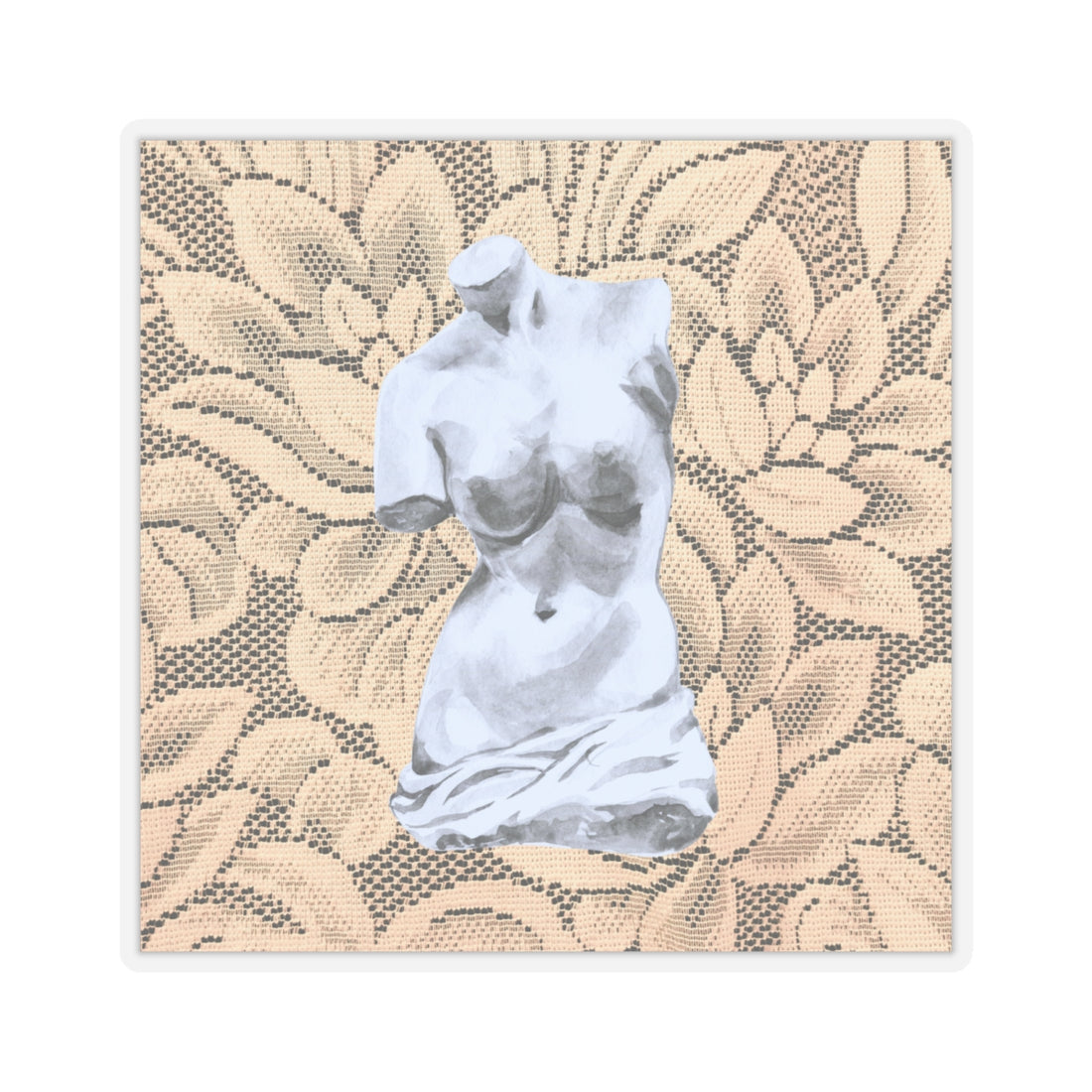 Artistic Kiss-Cut Stickers - Classical Statue on Floral Background, Perfect for Laptop and Journal Decor