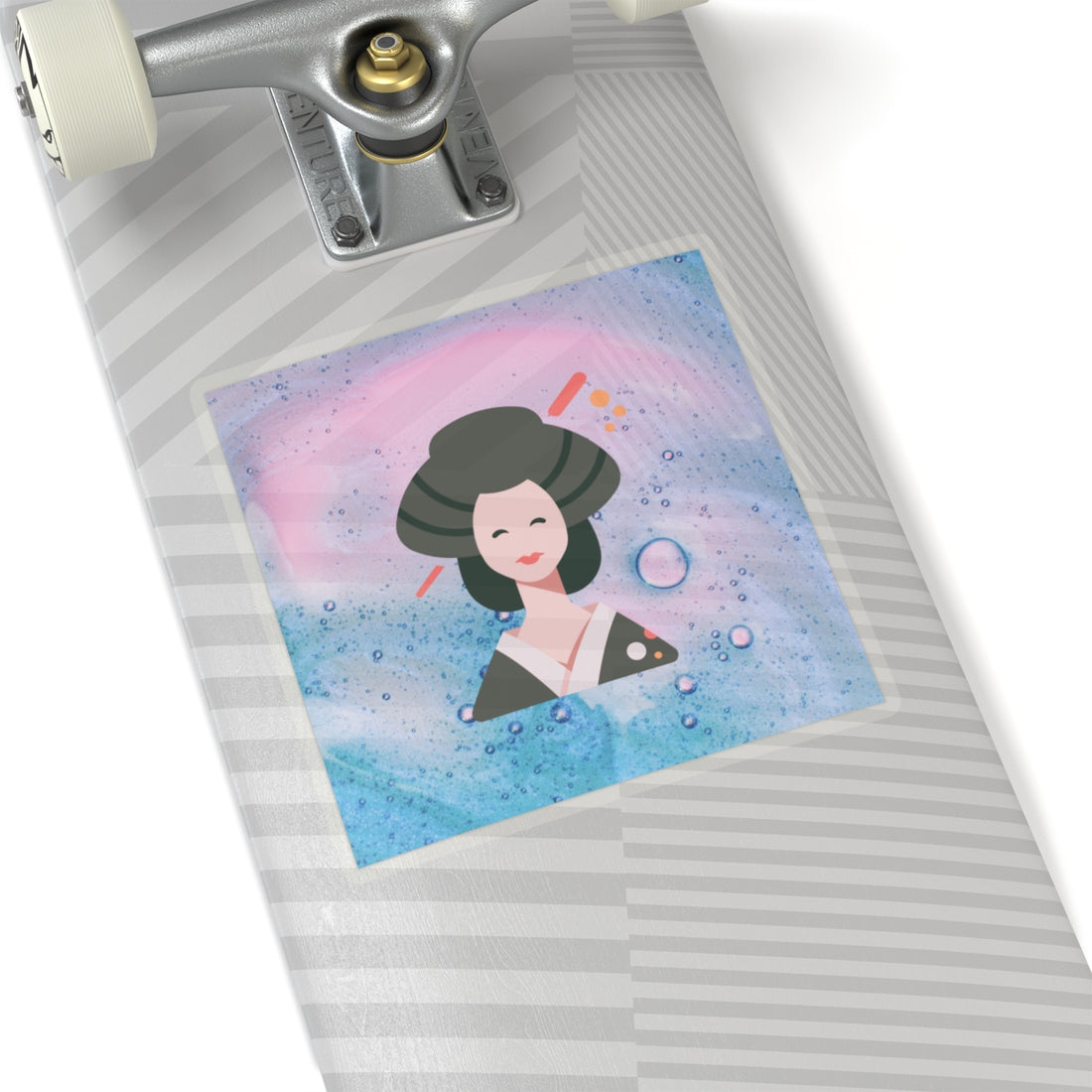 Whimsical Geisha Kiss-Cut Stickers | Cute Pastel Art for Laptops & Notebooks