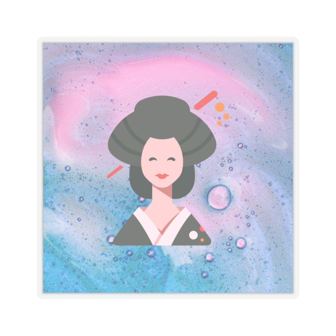 Whimsical Geisha Kiss-Cut Stickers | Cute Pastel Art for Laptops & Notebooks