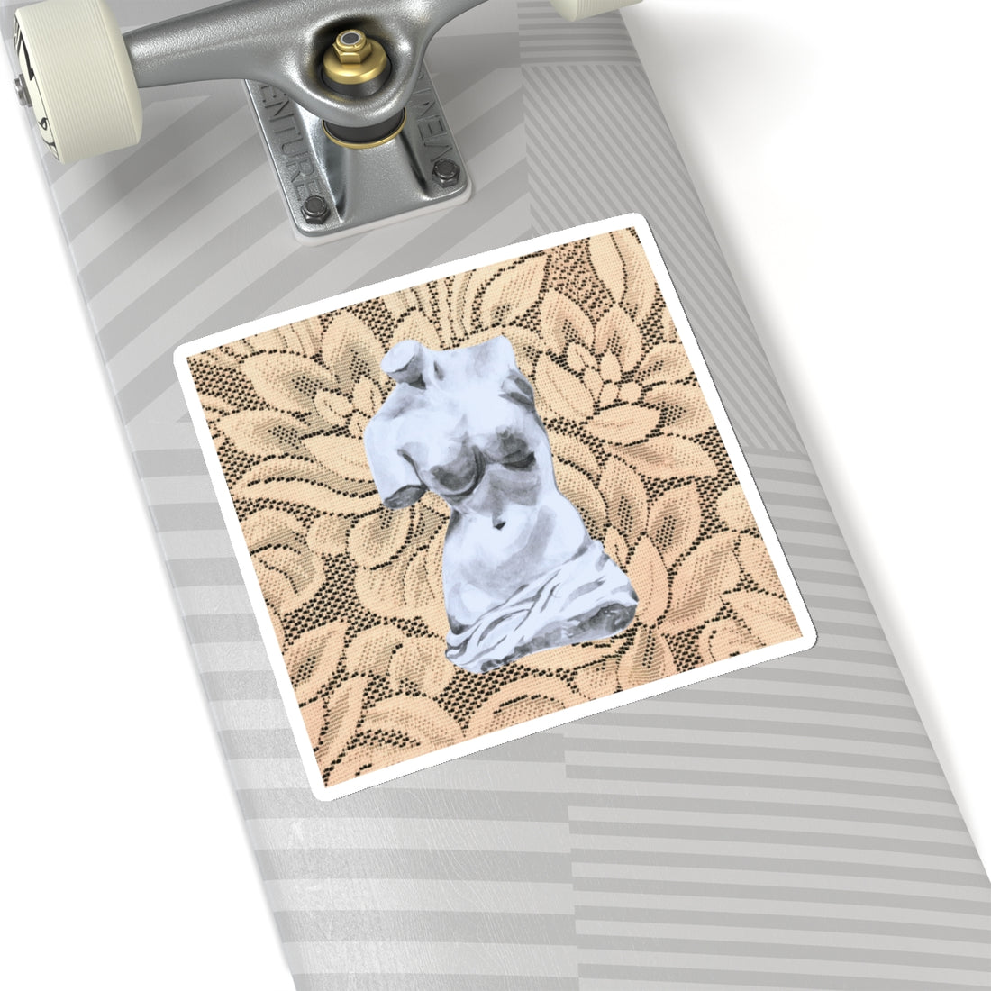 Artistic Kiss-Cut Stickers - Classical Statue on Floral Background, Perfect for Laptop and Journal Decor