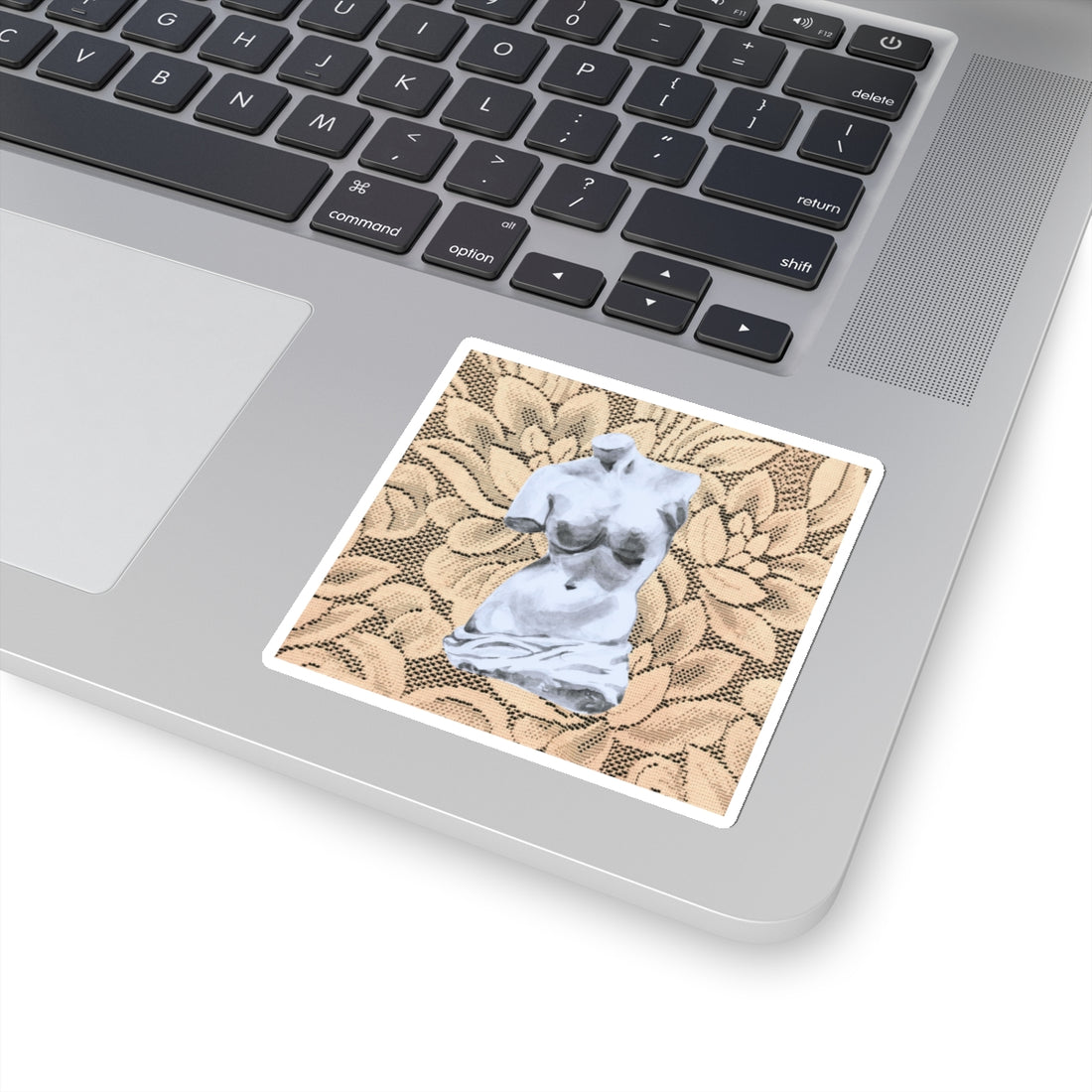 Artistic Kiss-Cut Stickers - Classical Statue on Floral Background, Perfect for Laptop and Journal Decor