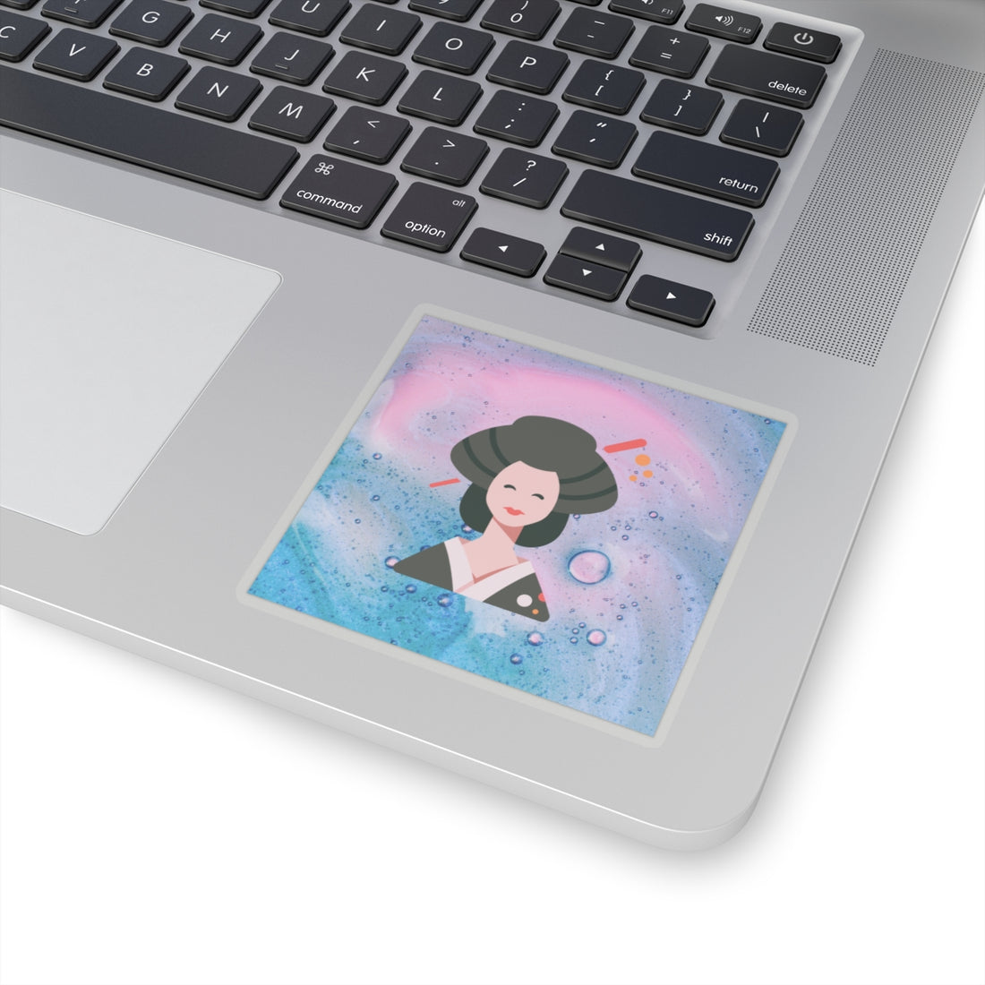 Whimsical Geisha Kiss-Cut Stickers | Cute Pastel Art for Laptops & Notebooks