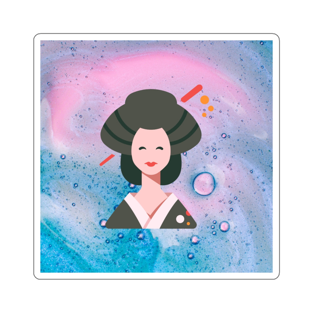 Whimsical Geisha Kiss-Cut Stickers | Cute Pastel Art for Laptops & Notebooks