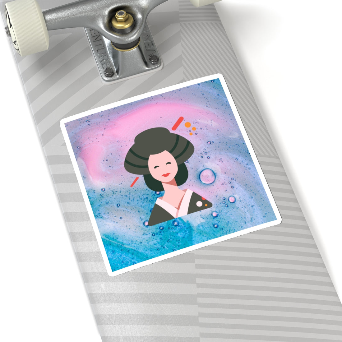 Whimsical Geisha Kiss-Cut Stickers | Cute Pastel Art for Laptops & Notebooks