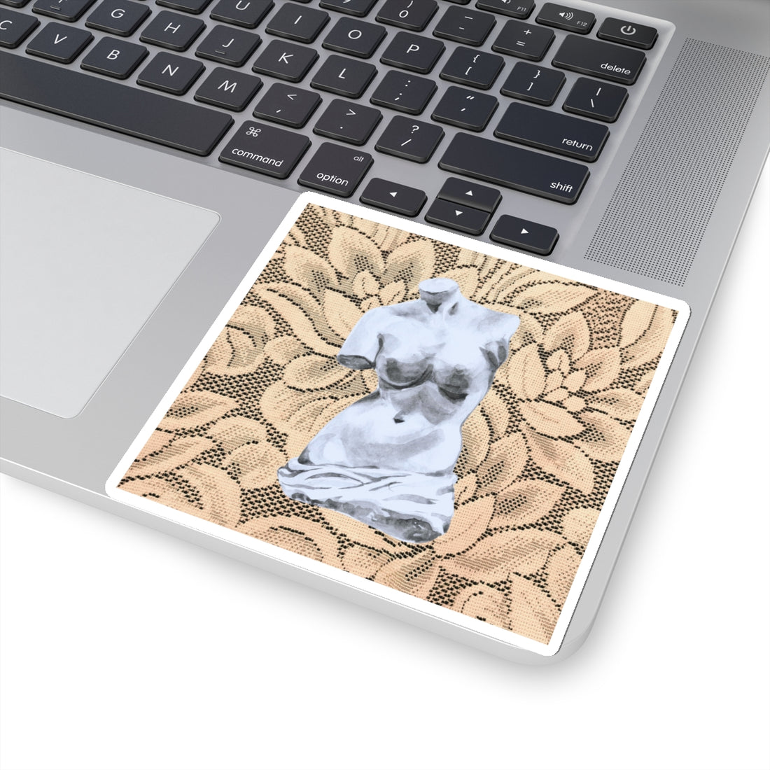 Artistic Kiss-Cut Stickers - Classical Statue on Floral Background, Perfect for Laptop and Journal Decor