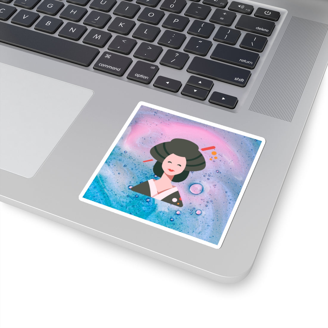 Whimsical Geisha Kiss-Cut Stickers | Cute Pastel Art for Laptops & Notebooks