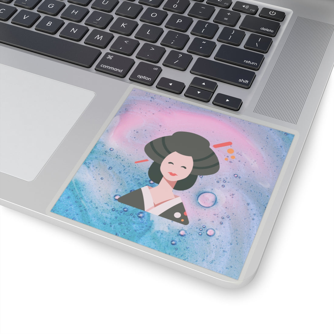 Whimsical Geisha Kiss-Cut Stickers | Cute Pastel Art for Laptops & Notebooks