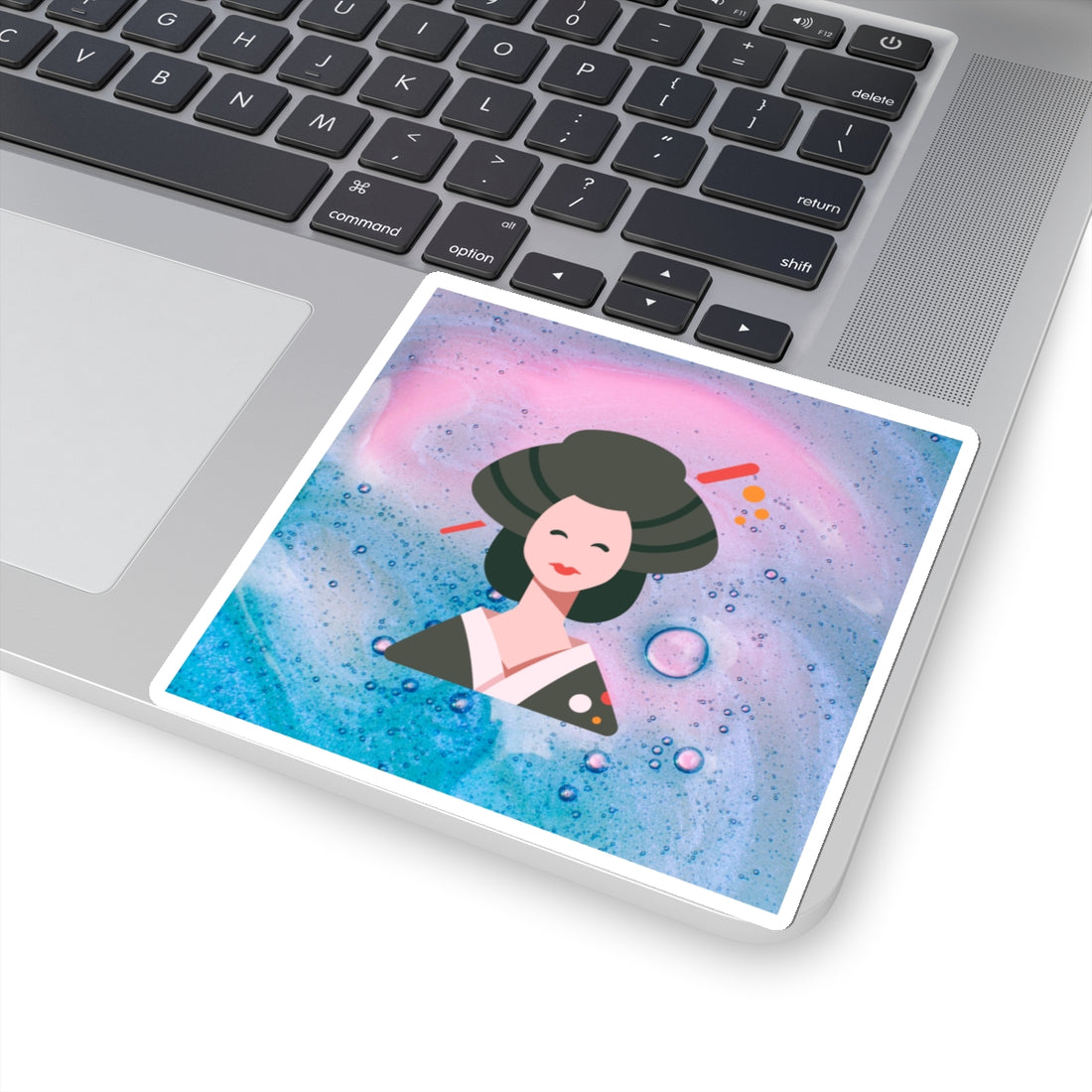 Whimsical Geisha Kiss-Cut Stickers | Cute Pastel Art for Laptops & Notebooks